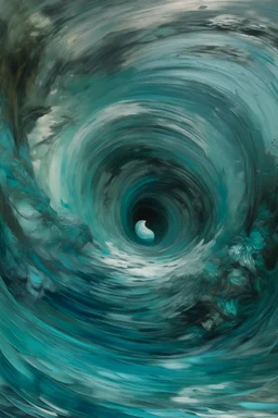 A grayish teal distorted realm with a portal painted by Claude Monet