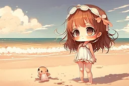 cute chibi girl at the beach