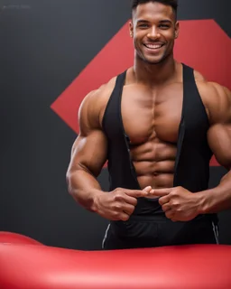 Male and female fitness models smiling to with arms around each