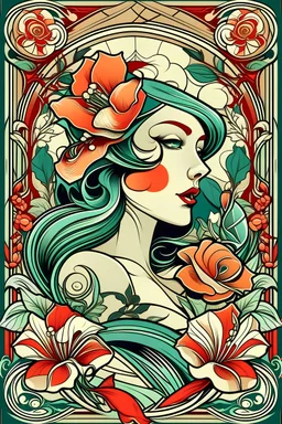 Create a captivating modern poster for a prestigious floral competition of tattoo using the elegant influences of Art Nouveau, dynamic elements from fashion and design, and bold Pop Art aesthetics.