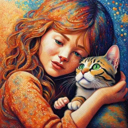 A girl and her cat inspirational styles - Pointillism, Realism and Fauvism