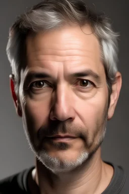 40 year old man, slightly grey hair, stubbles, dark eyebrows, brown eyes