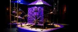 A purple observatory with grasshoppers made out crystals designed in Bayeux tapestry painted by Paul Klee