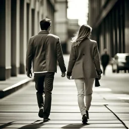 man and woman walking