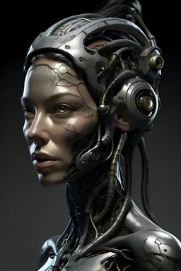 Cyborg female evolving | flesh is growing absorbing the Metal | concrete floor | detailed | fine art | highly detailed | smooth | sharp focus | ultra realistic | full body portrait view, Mysterious