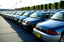 Hilera de coches aparcados en un aparcamiento a cielo abierto, primer plano, 16K, fotoperiodismo, fotografía de prensa,