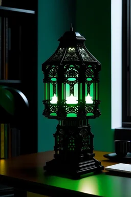 gaming table lamp inspired by palace, modern design, black and green color