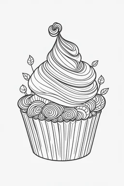 cupcake minimalistic, line art, background, vector, svg, coloring page, black outline on white background