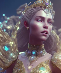 A portrait of a crystalised queen, atmospheric, realistic, unreal engine, cinematic lighting, octane render, avatar woman, 8k.