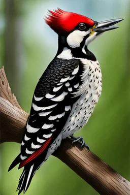 Anthropomorphic woodpecker, photorealistic