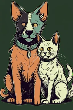 A ilustration of DOG AND CAT,COLOR. middle ground design, t-shirt design, no black ground, vector, 4k