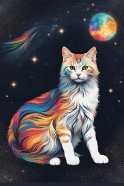 high quality, beautiful and fantastically designed silhouettes of colorful cat due to gravitational waves, beautifully designed wavelengths, very weak vibrations caused by fluctuations in the gravitational field of the universe, wave nature, stretching and compression, by yukisakura, awesome full color,