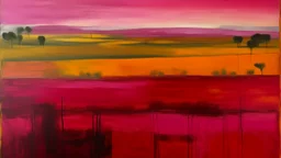 Magenta psychic oracle farmlands with orchards painted by Mark Rothko