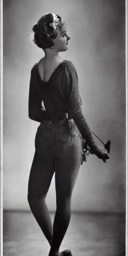 Ziegfeld Girl on jeans walking