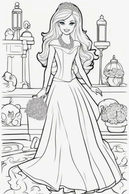 outline art for kids barbie coloring pages with barbie, no background, sketch style, full body, only use outline, mandala style, clean line art, white background, no shadows and clear and well outlined. should look exactly like barbie