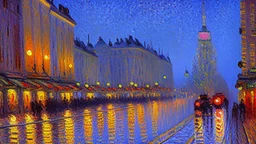 Modern city at night with modern cars, alfred sisley impressionism painting