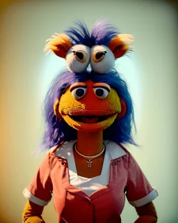 Waist up Portrait, hybrid character, waitress woman with monster muppet mask that covers her entire head, retro style, Sesame Street style, smooth, unreal engine 5, god lights, ray tracing, RTX, lumen lighting, ultra detail, volumetric lighting, 3d.