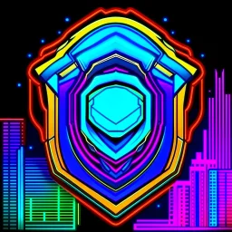 cyberpunk retro futuristic police badge in the city for comics