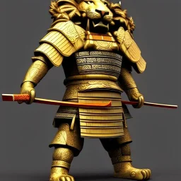 Samurai, 3d, très détaillé, lion, anthropomorphique