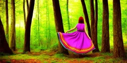 female, circle, colourful dresses, forest, landscape