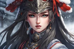 Beautiful girl ronin in 8k anime realistic drawing style, ronin custom, kindred mask, close picture, snow, apocalypse, intricate details, highly detailed, high details, detailed portrait, masterpiece,ultra detailed, ultra quality