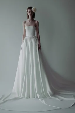 White wedding dress with a very long waist that expresses the lovers of the sea Photorealistic