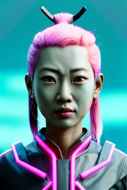 portrait, Asian cyborg woman, samurai warrior :: symmetry photography, cyberpunk style, pink hair, wires conveying, perfect eyes, samurai helmet, tiger mask, black samurai army, katana, japanese traditional ornaments, pink, white, black, glow eyes, cinematic, Ultra realistic, dark scene, soft color, highly detailed, unreal engine 5, RTX, ultra detail, 3d, finely drawn, high definition.