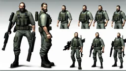 ps2 graphic, military, male, sci fi, game character, full body, t-pose, 3d render, old school shooter, middle aged, beard,