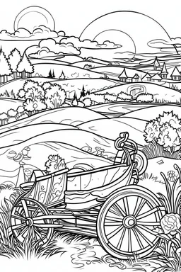 Outline art, no shading, , cartoon style, whell barrow, black and white, low detail, --ar 9:11