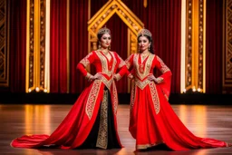 azeri female full bdy with traditional dance clothing in modern stage in a royal hall