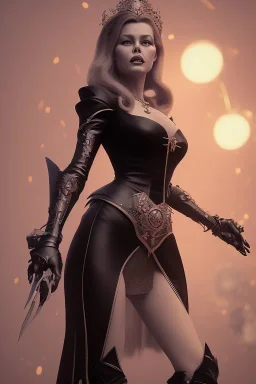 Brigitte Bardot as evil queen in black leather, leather, busty, cleavage, angry, stern look. character design by cory loftis, fenghua zhong, ryohei hase, ismail inceoglu and ruan jia. unreal engine 5, artistic lighting, highly detailed, photorealistic, fantasy.