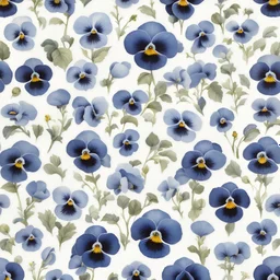 masterpiece: A very very delicate uniform sophisticated pattern of blue pansy flowers scattered on a white background, by Jean-Baptiste Monge, Willem Heijenraths, full body on a white background, high detail, clear quality,
