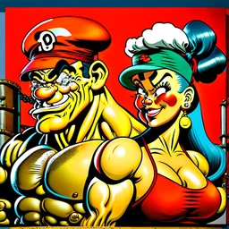 Popeye y su novia Oliva, arte estilo pop, calidad ultra, hiperdetallado, 64k, full body