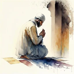 A man is praying namaz, watercolour painting