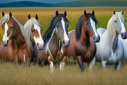 horses of different colors in a field