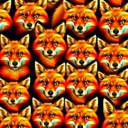 Small fox faces grouped together forming a large fox face, ultra quality, hyper detailed