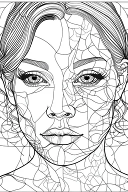 Outline art for coloring page, WOMAN'S FACE IN A PUZZLE, coloring page, white background, Sketch style, only use outline, clean line art, white background, no shadows, no shading, no color, clear