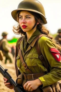 a beautiful American woman army fighting in war field