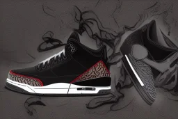 Jordan 3 black cement sneaker. In flames.