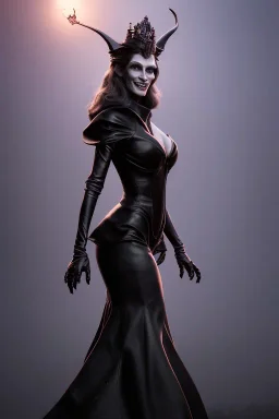 Julia Roberts as evil queen in black leather gown, evil, busty, cleavage, curvy, angry, stern look. character design by cory loftis, fenghua zhong, ryohei hase, ismail inceoglu and ruan jia. unreal engine 5, artistic lighting, highly detailed, photorealistic, fantasy