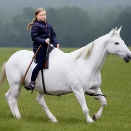  Greta Thunberg portrait riding a white horse like putin