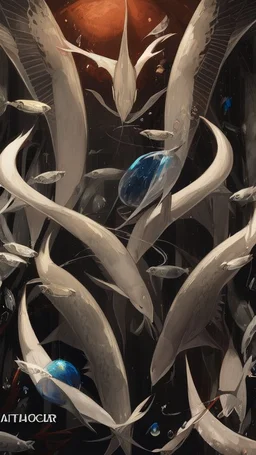 Create a fish in side a crystal ball with a smear . watercolor drawing fine line draw