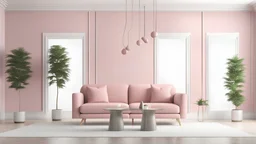 Living room have pink sofa and decoration minimal on two tone wall.3d rendering