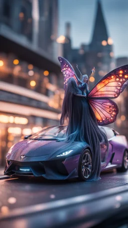 Illithid with butterfly wings frozen in net sitting on roof of a Lamborghini bus, bokeh like f/0.8, tilt-shift lens 8k, high detail, smooth render, down-light, unreal engine, prize winning