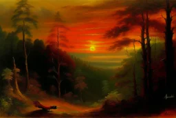 Firebird forest painted by George Inness