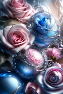 MAGIC ROSE balls,gusts of wind,spiral, patterns ,silver pink blue, composition,flowers,pearls, silk,colored ribbons ,realistic,macro,delicate colors grace, transparent,aesthetically pleasing,hyper detailed,unusual,combination is extremely beautiful,drawing details ,magic,aesthetics, bright light, clarity,fantastically,,close-up, filigree,pastel,watercolor,detailed drawing..,hyperdetalization,surrealism,glitter,5d ,transparent details,futuristic,best quality.