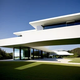 Arte lineal de una casa campestre moderna, estilo Zaha Hadid, minimalista