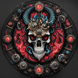 Dragons, Fire and Smog, Skull, Gothic, Steampunk, Universum, Dartboard, Background black