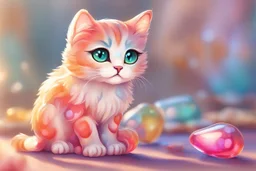 Cute chibi colourful Glass cat in style of Mariya Markina, digital painting; fantasy; very attractive; beautiful; high detail; cinematic postprocessing; acrylic art in sunshine