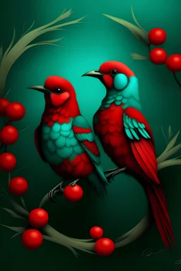 cupid realistic, "cardinals", red, Teal